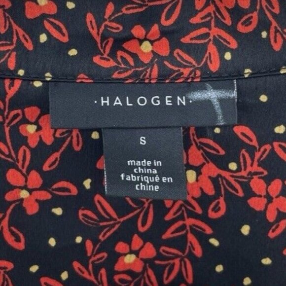 Halogen Women’s Black Floral‎ Satin Collared Button Up Blouse Size Small - Picture 5 of 9